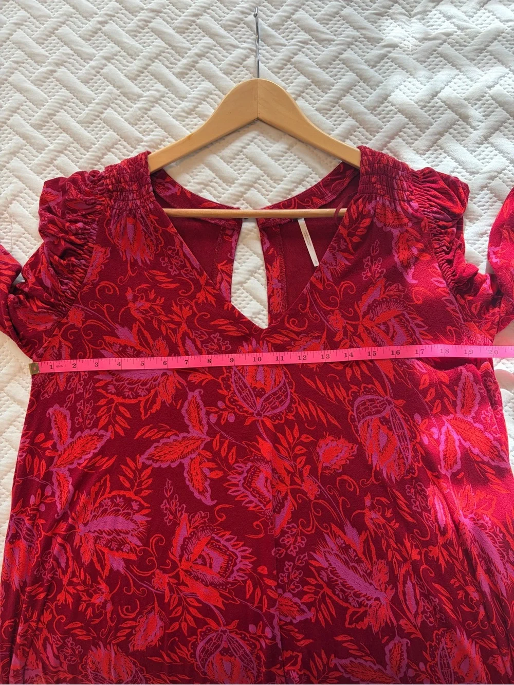 Free People | Hello Lover Red & Pink Floral High-Low Long Sleeve Tunic Dress - Picture 6 of 7
